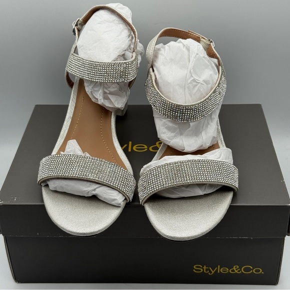 Style & Co Silver Rhinestone Dress Sandals 9M - Picture 2 of 7